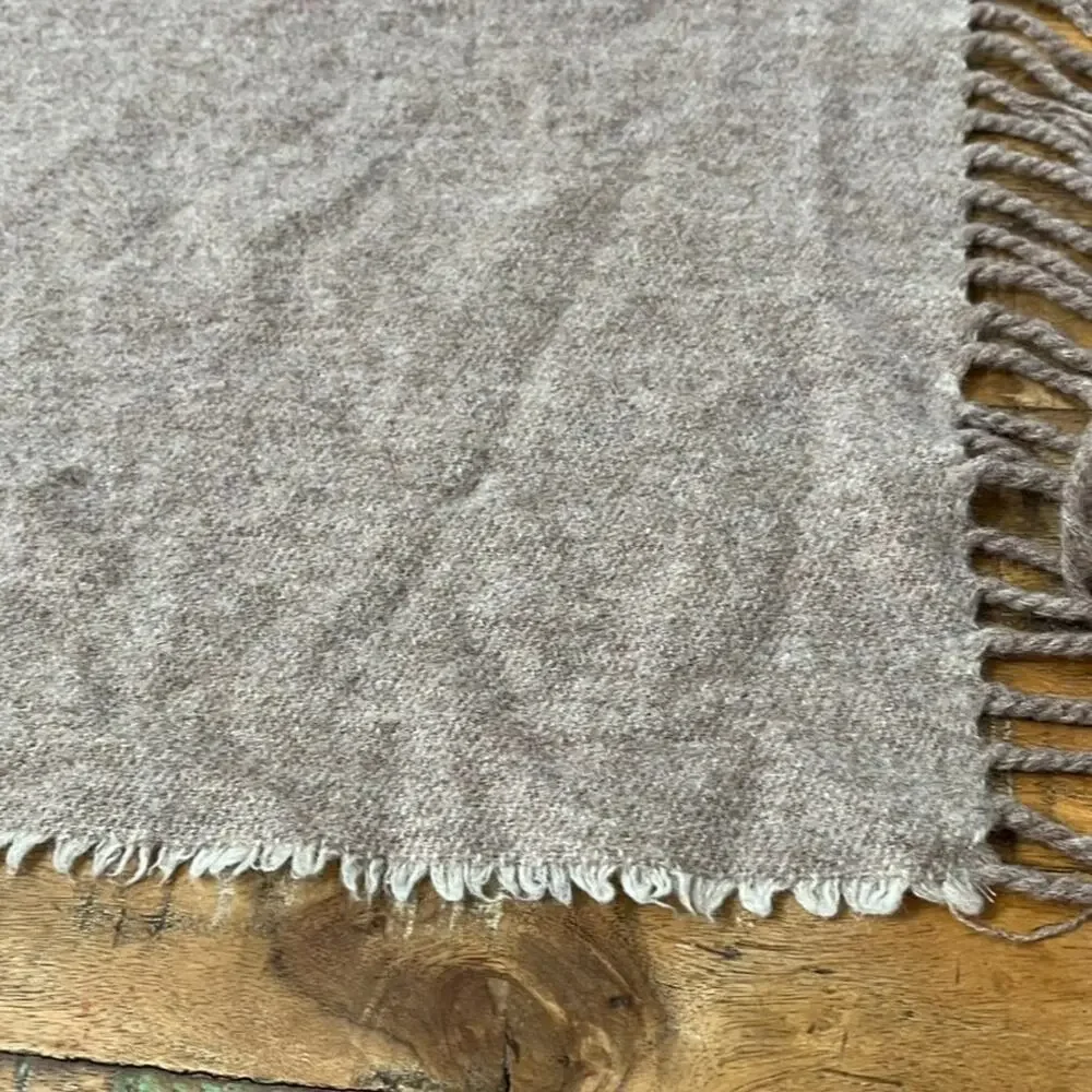 Taupe Throw Blanket Knotted Fringe Wool 67